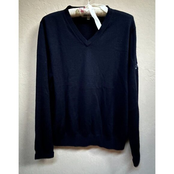 Fairway & Greens Mens Italian Merino Pullover V-Neck Golf Sweater Medium Navy - Picture 1 of 9